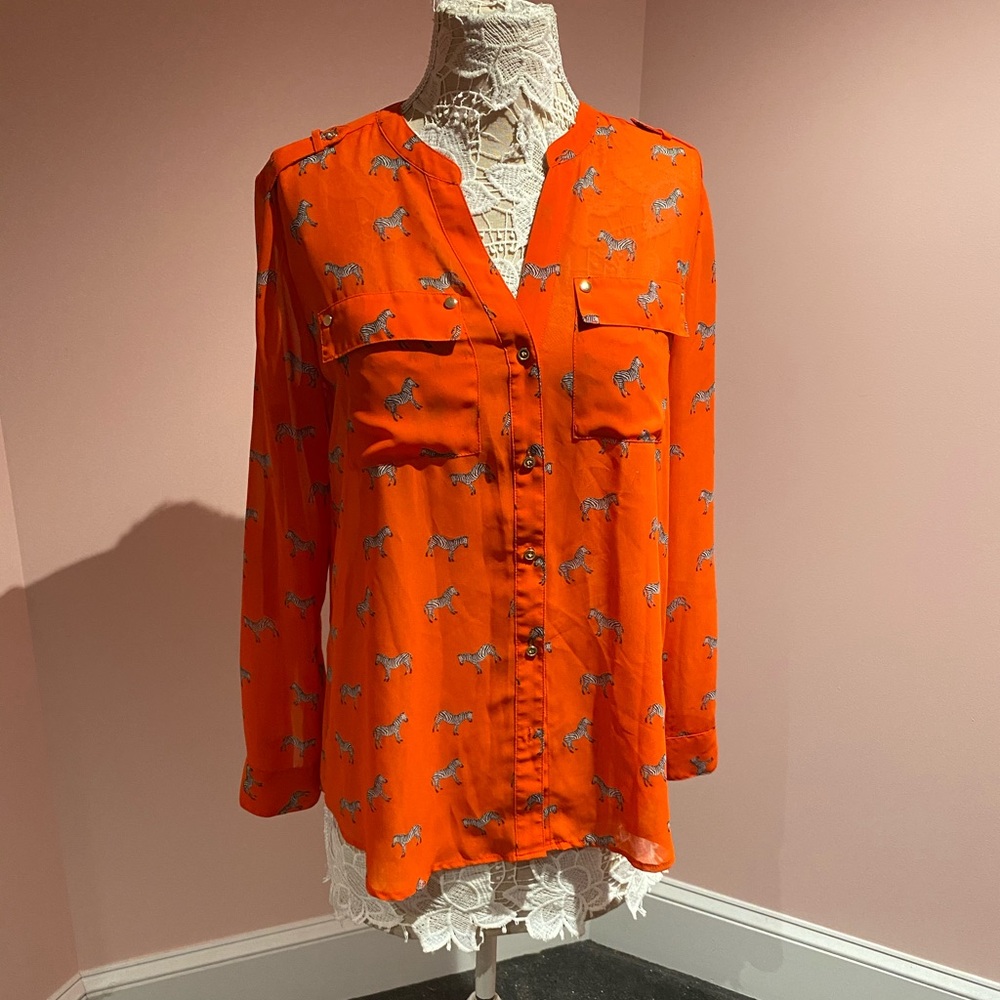 Charter Club Orange Blouse with Zebra Print